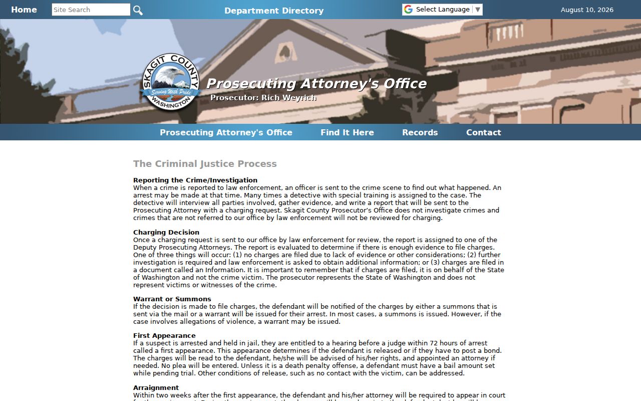 Skagit County arrest record charging and first appearance process