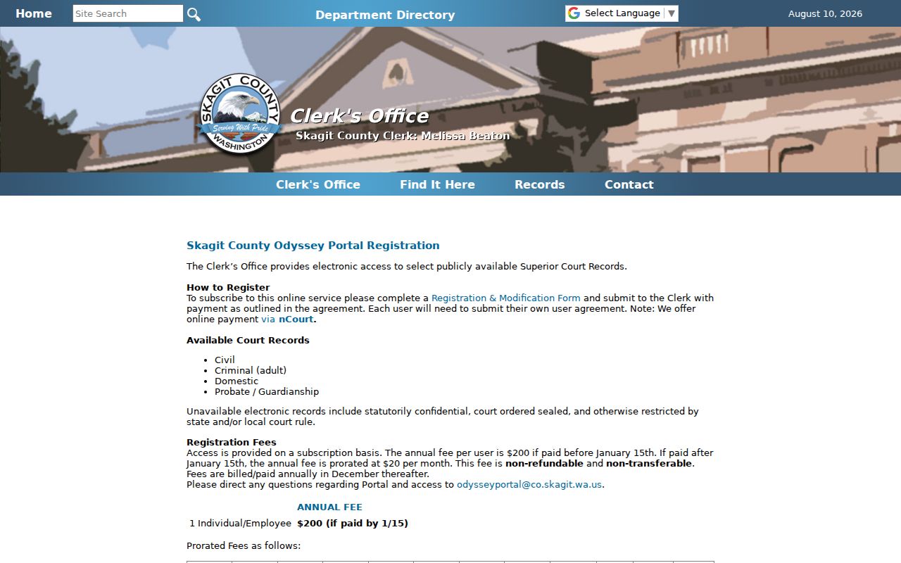 Skagit County criminal case records in Odyssey Portal