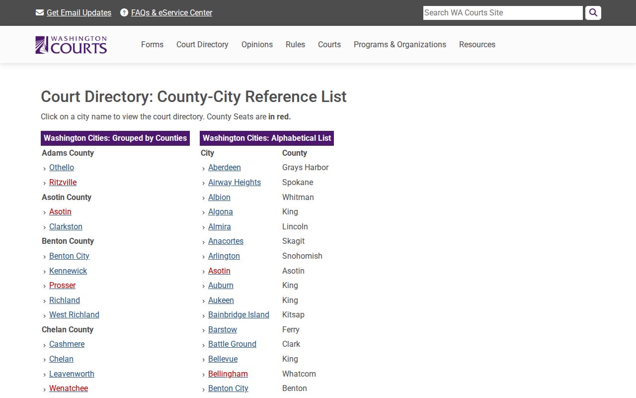 Skagit County criminal court directory and court case routes