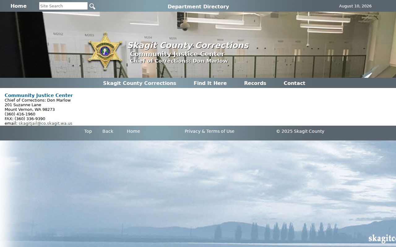 Skagit County criminal records contact page for the Community Justice Center