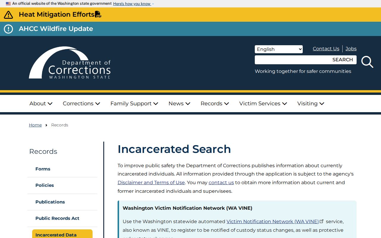 Skagit County criminal history routing to the Washington DOC custody locator