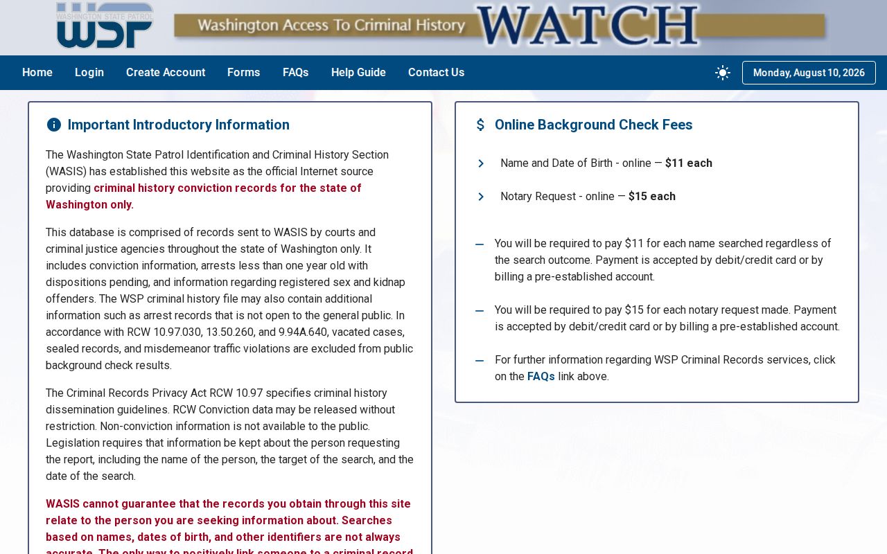 Skagit County criminal history search through the Washington WATCH portal